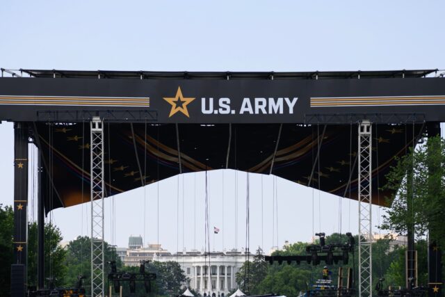 The main stage for US Army's 250th birthday celebration parade in front of the White House