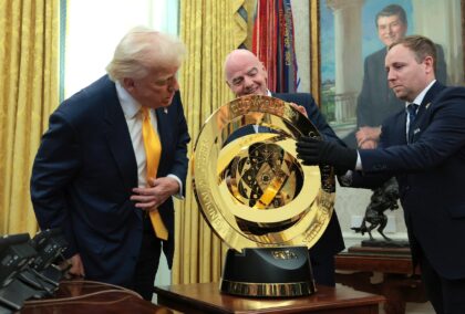 U.S. President Donald Trump and FIFA president Gianni Infantino unveil the Club World Cup