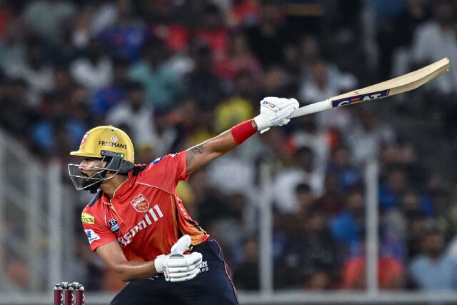 Punjab Kings' captain Shreyas Iyer plays a shot during his match-winning innings against