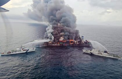 The Singapore-flagged container ship MV Wan Hai 503 caught on fire on Monday off India's s