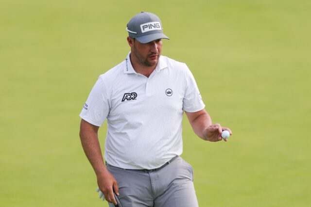 South African Thriston Lawrence sank a four-foot par putt to finish his second round at th