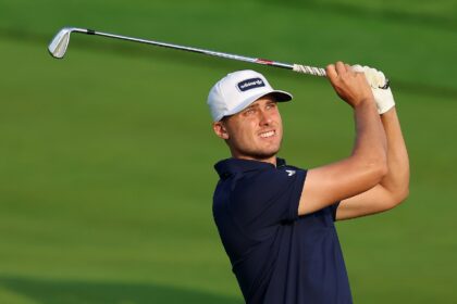 Sweden's Ludvig Aberg opened with back-to-back birdies to grab the early first round lead