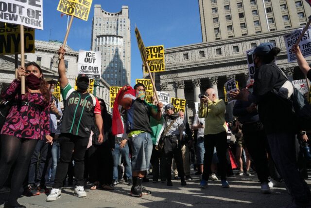 Thousands took to the streets of New York City to protest recent raids by Immigration and