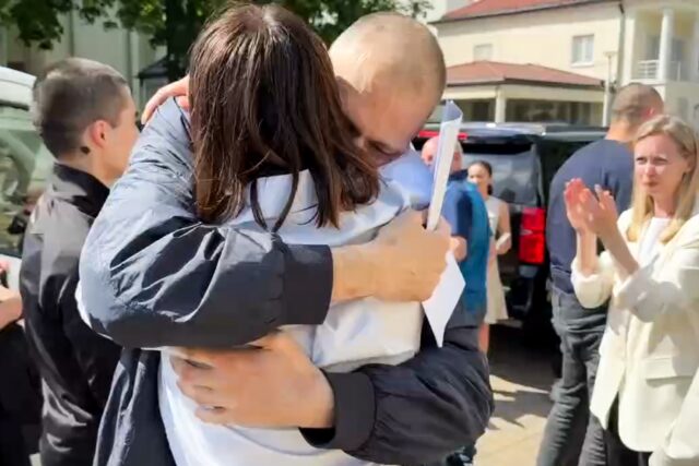Tikhanovsky was reunited in Lithuania with his wife Svetlana Tikhanovskaya, who took over