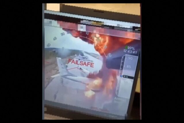 The Ukrainian secret service said this video showed aircraft on fire at the Belaya air bas