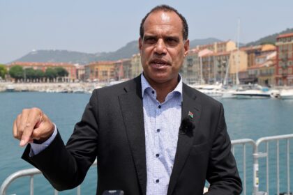 Vanuatu's Climate Change Minister, Ralph Regenvanu answers AFP journalists' questions duri