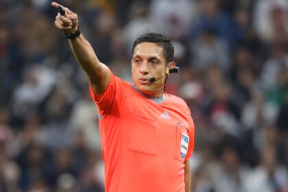 Venezuelan referee Jesus Valenzuela wearing the 'Ref Cam' during the 2024 FIFA Intercontin