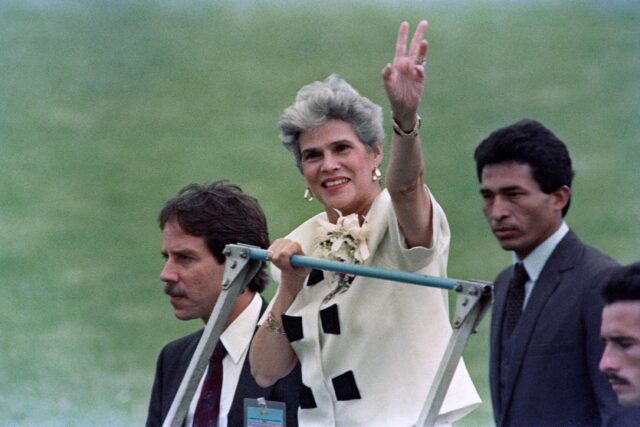 Violeta Chamorro (C) ruled Nicaragua from 1990 to 1997