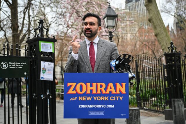 New York City mayoral candidate Zohran Mamdani, seen here campaigning in April, surged on