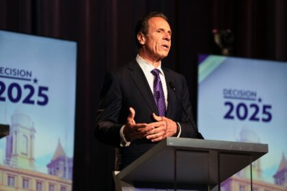 Former New York Governor Andrew Cuomo speaks during the New York City Democratic Mayoral P