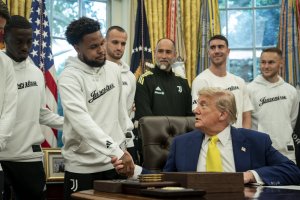 Trump welcomes Juventus soccer team, asks about transgender athletes