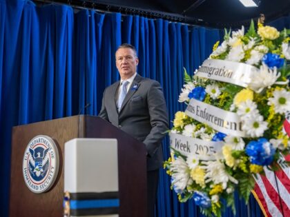 U.S. ICE Acting Director Todd Lyons speaks during a ceremony honoring fallen officers and