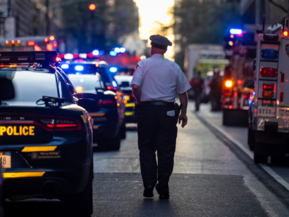 The scene on 52nd Street between Park and Lexington Avenue where a New York Police Departm