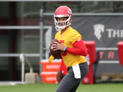KANSAS CITY, MISSOURI - MAY 29: Quarterback Patrick Mahomes #15 of the Kansas City Chiefs