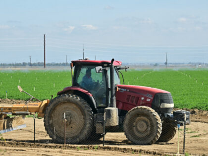 A farmer works the field in Kern County on the outskirts of Mettler, California, on April