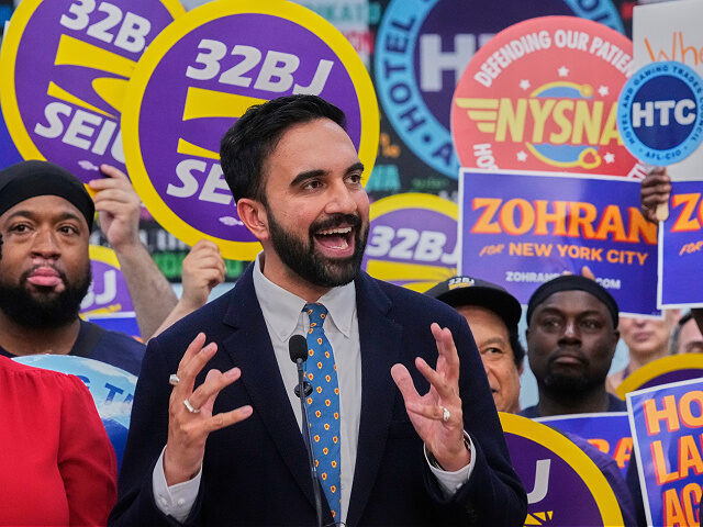 Democrat mayoral candidate Zohran Mamdani speaks during a rally at the Hotel & Gaming Trad