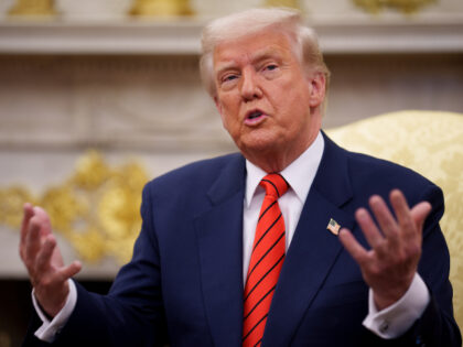U.S. President Donald Trump speaks during a meeting with NATO Secretary General Mark Rutte