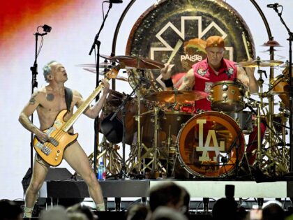 INGLEWOOD, CALIFORNIA - JANUARY 30: (L-R) Flea and Chad Smith of Red Hot Chili Peppers per