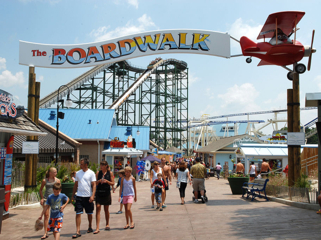 Visitors to the boardwalk at Hersheypark are treated to an ocean side ambiance in the hill