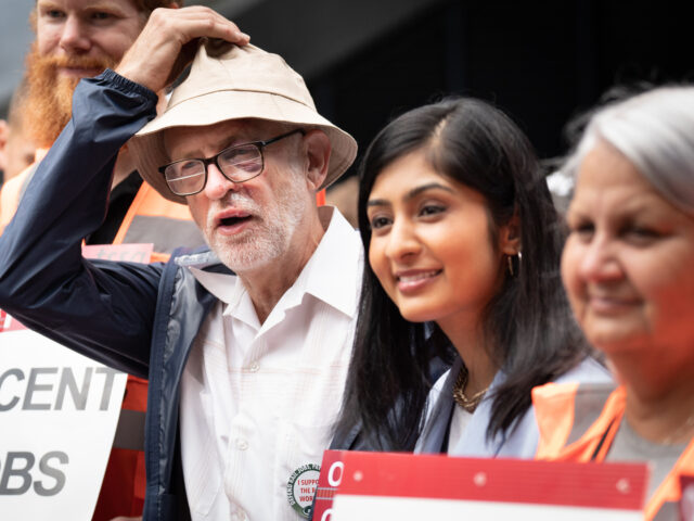 Jeremy Corbyn (2nd left) and Zarah Sultana, MP for Coventry South (2nd right) on the picke
