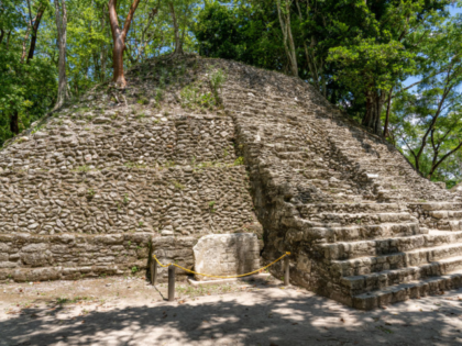 Panel 3 at Structure A9 in the Mayan ruins in the Xunantunich Archeological Reserve in Bel