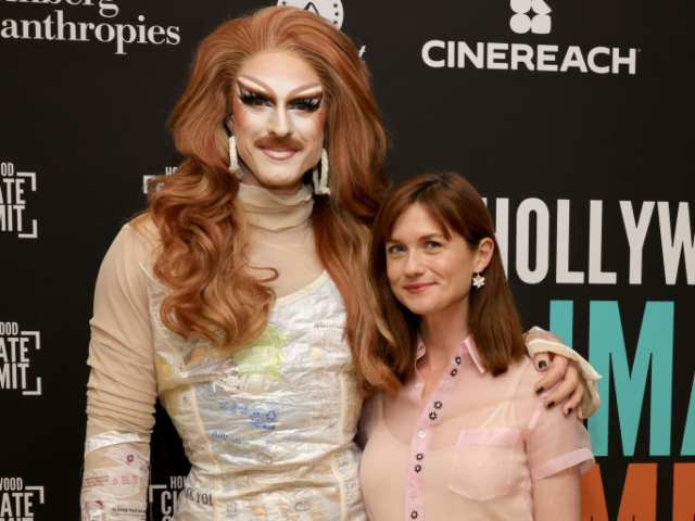 BEVERLY HILLS, CALIFORNIA - JUNE 25: Pattie Gonia (L) and Bonnie Wright arrive at the 2024