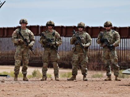 A Stryker platoon is stationed near the fence at the southern US border with Mexico, in Do