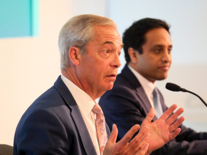 LONDON, UNITED KINGDOM - JUN 23, 2025 - Nigel Farage and Zia Yususf at the policy launch f
