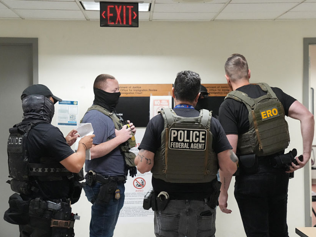 US Immigration and Customs Enforcement (ICE) agents inside the Federal Plaza courthouse be
