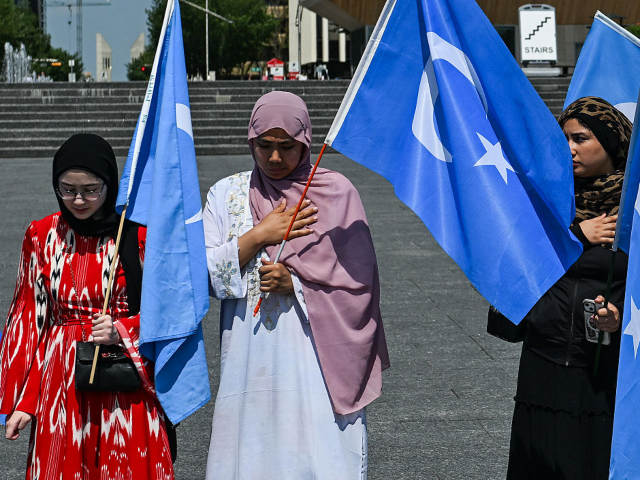 EDMONTON, CANADA JULY 5: Members of the Uyghur diaspora gather at Violet King Henry Plaza,