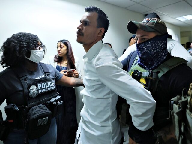 ICE Detains Immigrants Inside New York City Courthouses NEW YORK, NEW YORK - JULY 03: Federal agents detain a man after a court hearing in immigra
