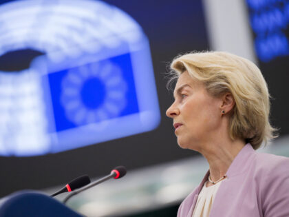 European Commission President Ursula von der Leyen gives a speech during a plenary session