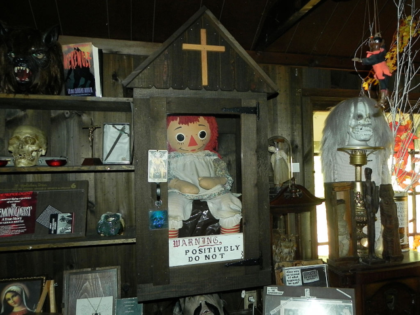 The Annabelle Raggedy Ann doll sits in a case in the Warren's Occult Museum. (Jessica Moor