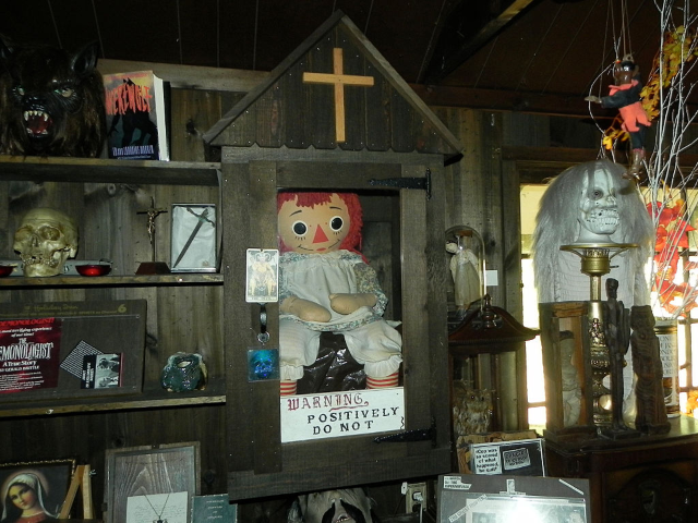The Annabelle Raggedy Ann doll sits in a case in the Warren's Occult Museum. (Jessica Moor