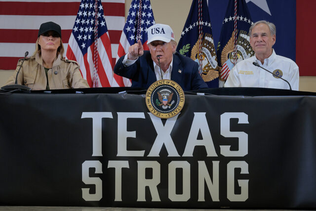 President Trump Tours Devastation In Texas After Deadly Flash Flooding KERRVILLE, TEXAS - JULY 11: President Donald Trump, first lady Melania Trump and Texas Gov