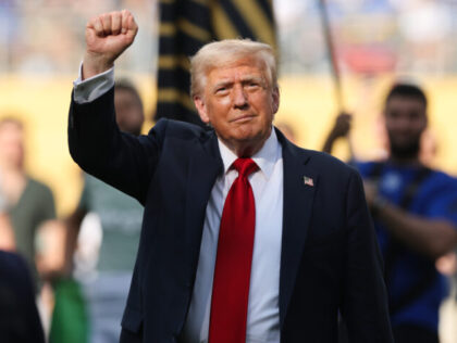 EAST RUTHERFORD, NEW JERSEY - JULY 13: U.S. President Donald Trump gestures following the