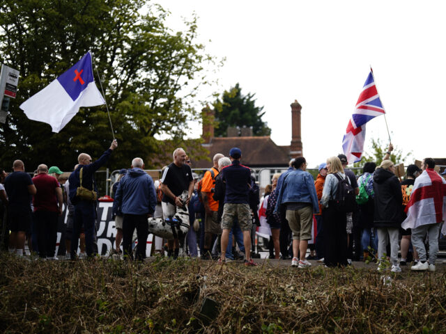 Protesters outside the former Bell Hotel in Epping, believed to be housing asylum seekers,