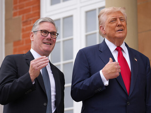 U.S. President Donald Trump Visits Scotland For Rounds Of Golf And Trade Talks TURNBERRY, SCOTLAND - JULY 28: U.S. President Donald Trump gestures as he meets with Briti