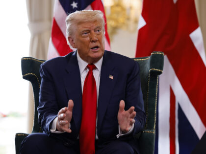 US President Donald Trump, speaks to the media during a bilateral meeting with Keir Starme