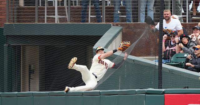 Watch: Giant’s Mike Yastrzemski Clears Wall for Incredible Catch