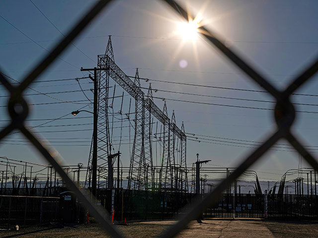 Electrical transmission towers at a Pacific Gas and Electric (PG&E) electrical substation