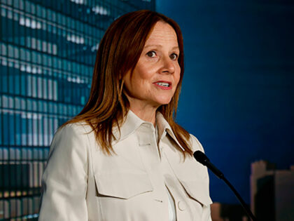 Mary Barra, chair and chief executive officer of General Motors Co., during a news confere