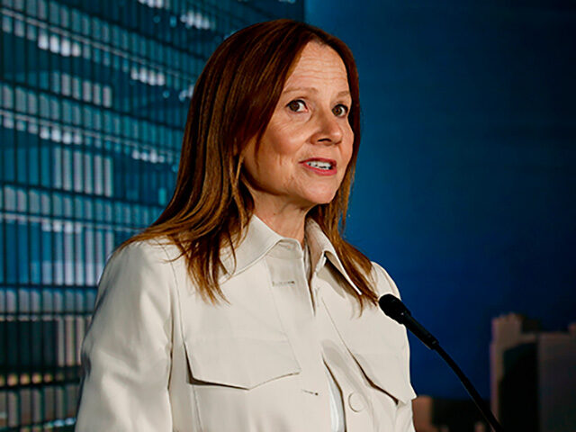 Mary Barra, chair and chief executive officer of General Motors Co., during a news confere