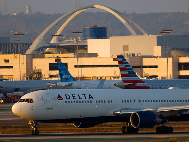 A Delta Air Lines Boeing 767 taxis at Los Angeles International Airport after arriving fro