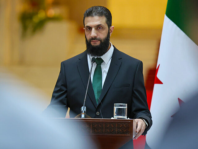 GettyImages2190464085 Leader of new Syrian administration, Ahmed al Sharaa holds a press conference after meetin