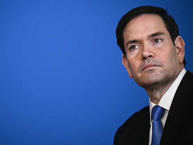 US Secretary of State Marco Rubio looks on during a bilateral meeting with Netherlands' pr