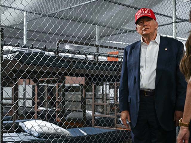 US President President Donald Trump tours a migrant detention center, dubbed "Alligator Al