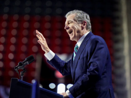 Roy Cooper, governor of North Carolina, during a campaign event with US Vice President Kam