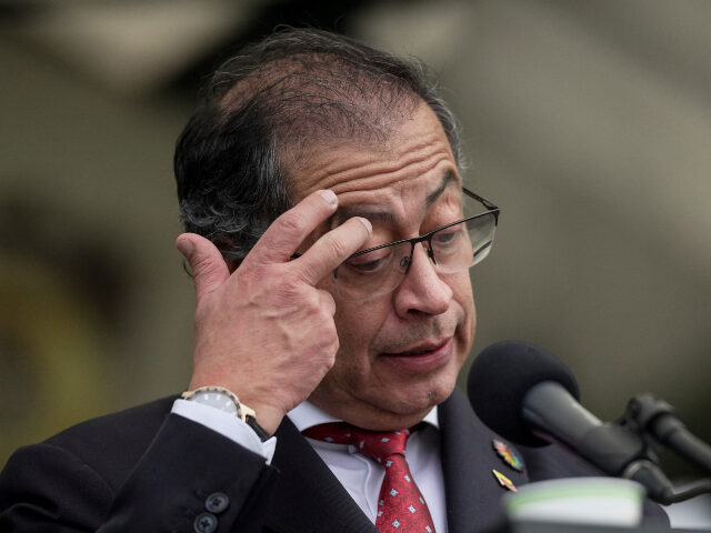 Colombian President Gustavo Petro speaks during a swearing-in ceremony for new commander o