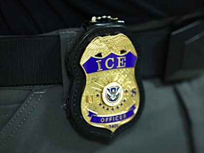 NEW YORK, NEW YORK - JUNE 09: The badge of an Immigration and Customs Enforcement (ICE) ag